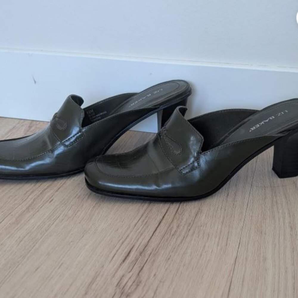 Olive green crocodile mules